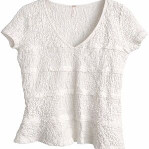 Free People Textured Cream V-Neck Tee